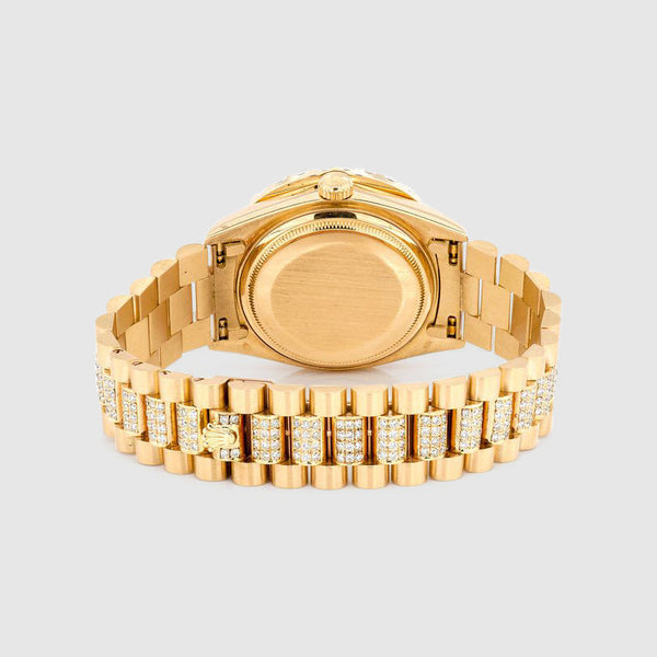Diamond Rolex Presidential DayDate 36mm 18k Yellow Gold Black Dial Watch
