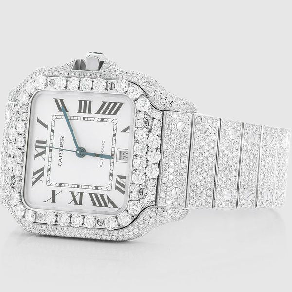 Iced Out Cartier Santos 40mm Diamond Watch 22.5ct. | Uverly