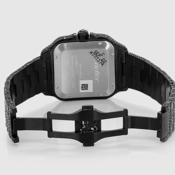 Iced Out Cartier Santos 40mm Black Diamond Watch 23.5ct. | Uverly