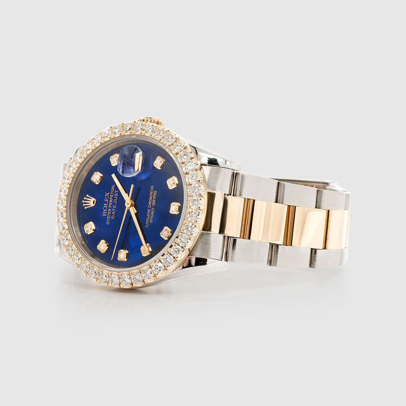 Diamond Rolex DateJust 36mm Two-Tone Blue Dial Watch