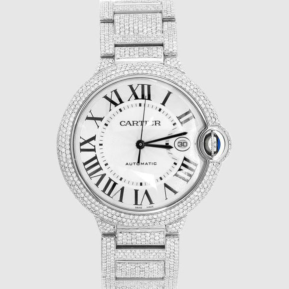 Iced Out Ballon de Cartier 42mm Stainless Steel Diamond Watch 25.2ct. | Uverly