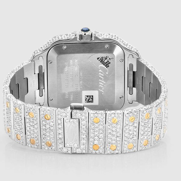 Iced Out Cartier Santos Two Tone 40mm Diamond Watch 22.5ct. | Uverly