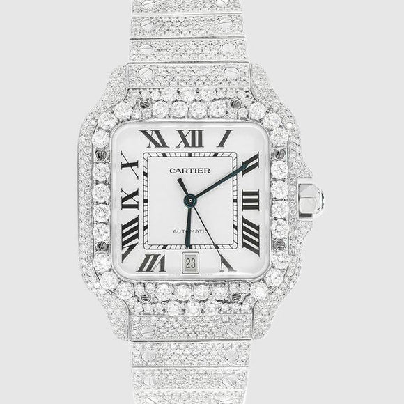 Iced Out Cartier Santos 40mm Diamond Watch 22.5ct. | Uverly