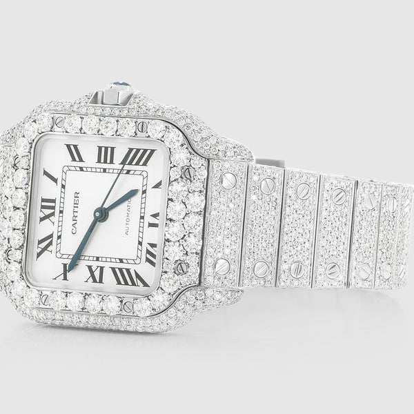 Iced Out Cartier Santos 35mm Diamond Watch 14.7ct.