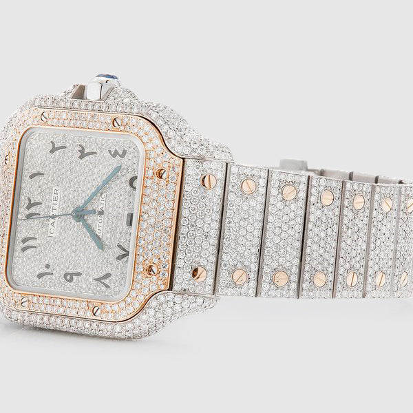 Iced Out Cartier Santos 40mm Two Tone Diamond Watch 21.5ct. | Uverly