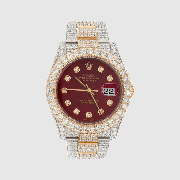 Rolex DateJust 36mm Diamond Two-Tone Red Dial Watch