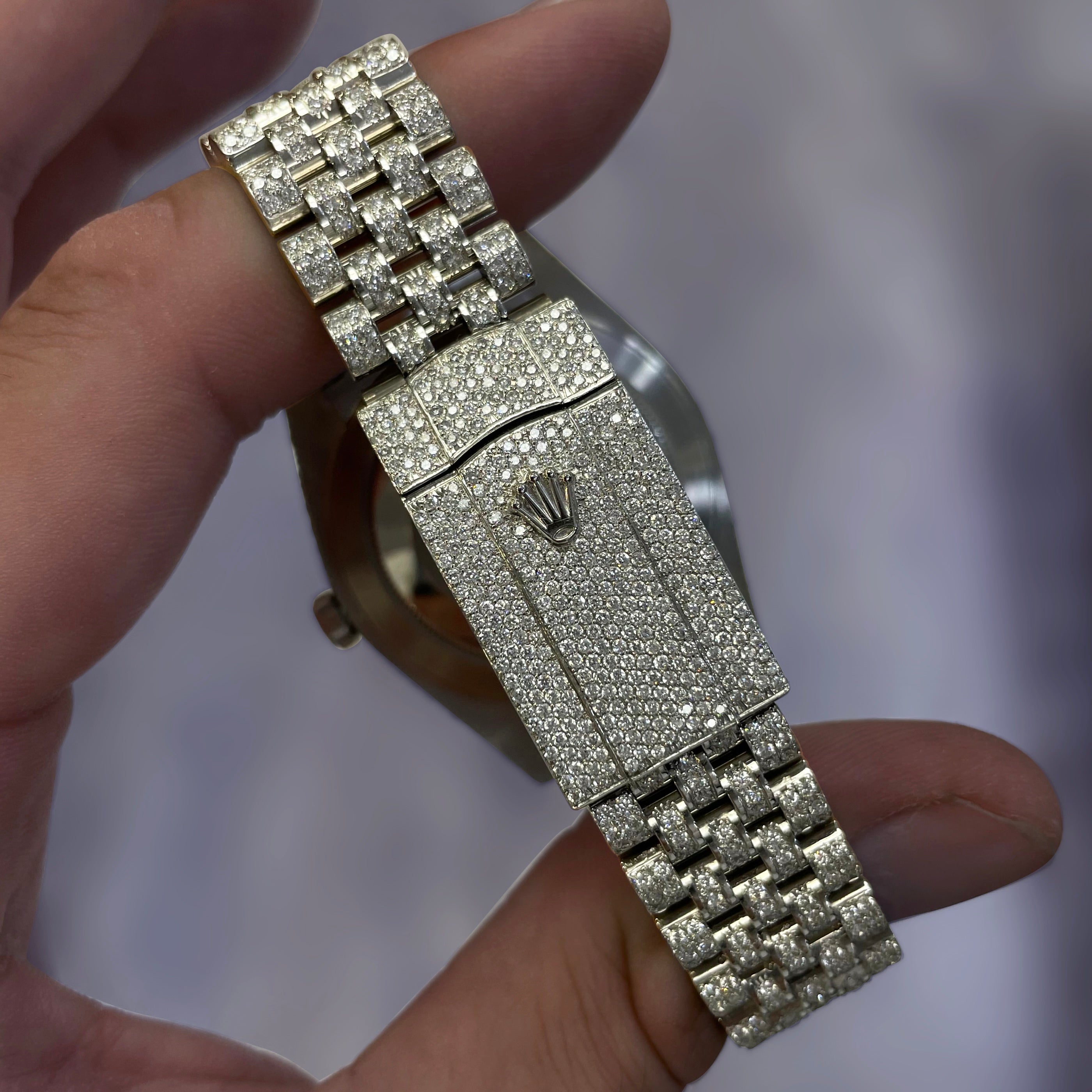 Iced Out DateJust Rainbow 41mm Stainless Steel Watch Uverly