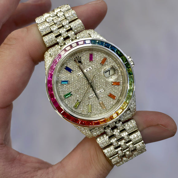 Iced Out DateJust Rainbow 41mm Stainless Steel Watch