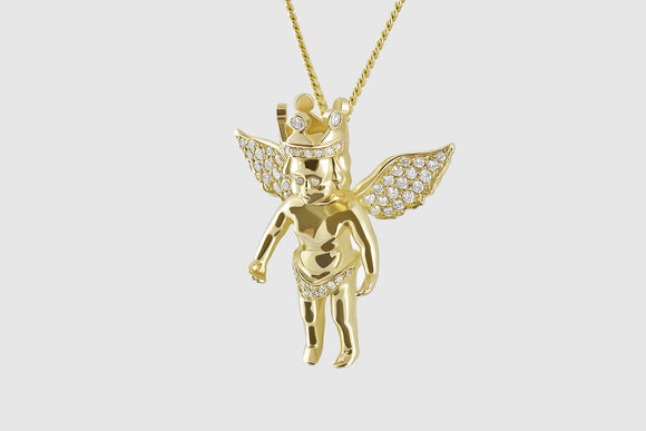 Micro Diamond Angel Pendant Yellow Gold