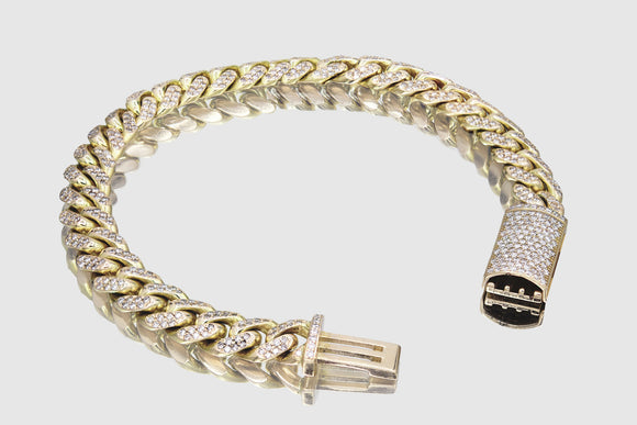 9mm Diamond 14k Solid Yellow Gold Miami Cuban Pave Bracelet