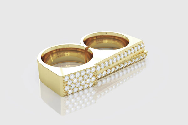 Men's Diamond Double Ring 18K Yellow Gold 