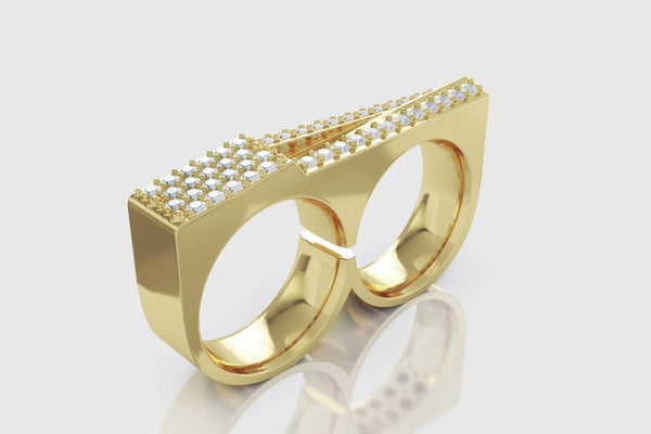 Men's Diamond Double Ring 18K Yellow Gold 