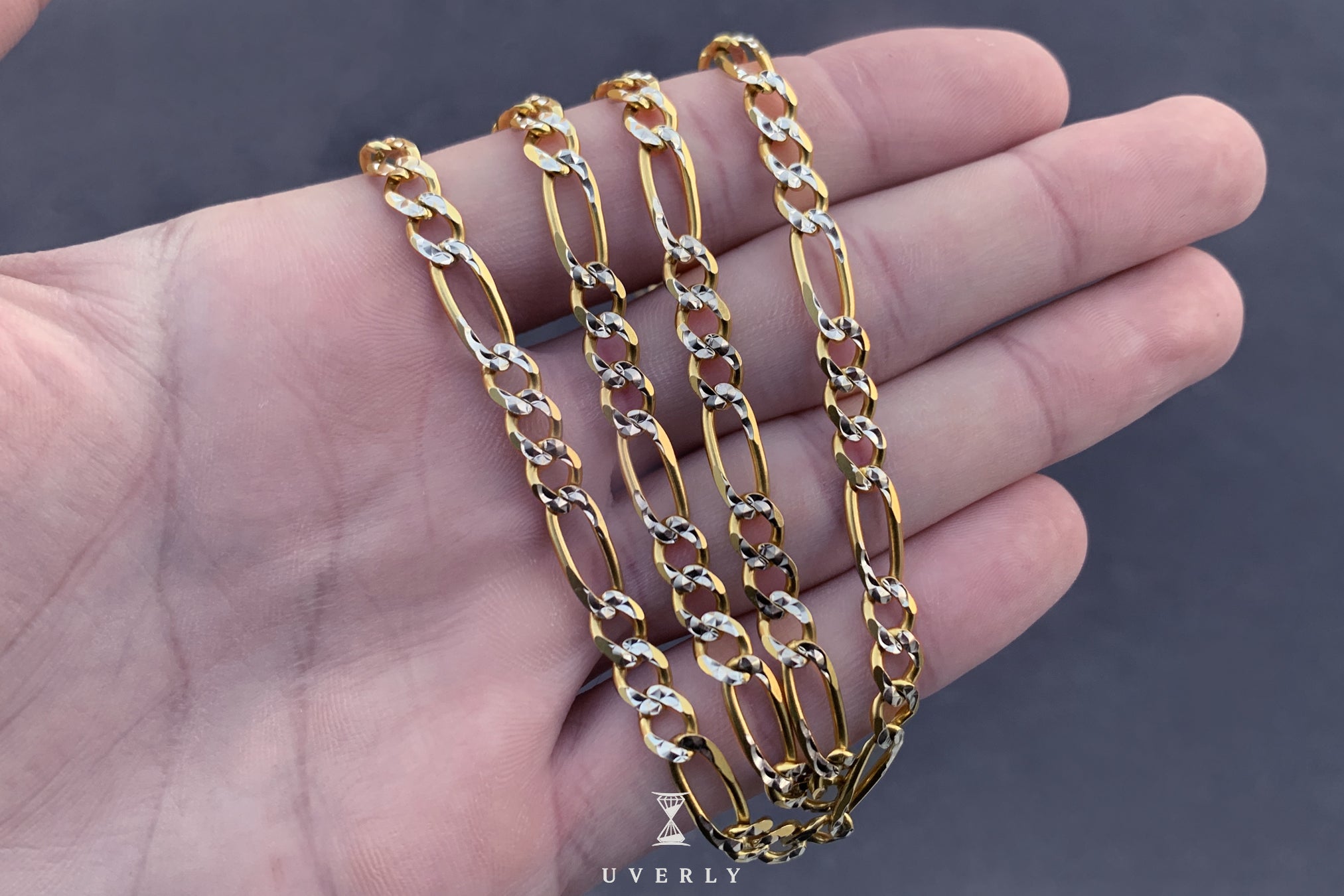 14k White and Yellow Gold Two Toned 4.3mm Pave Curb Cuban Chain