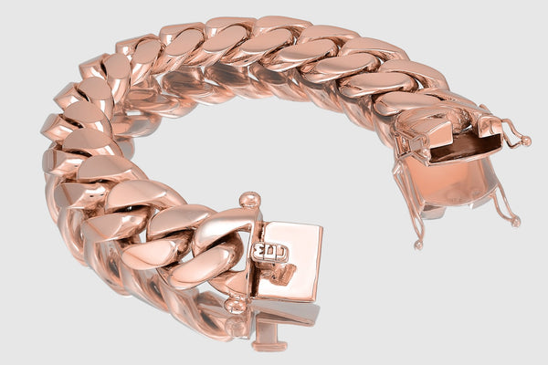 20mm Solid Miami Cuban Bracelet 10k / 14k / 18k / 22k Rose (Pink) Gold | Uverly