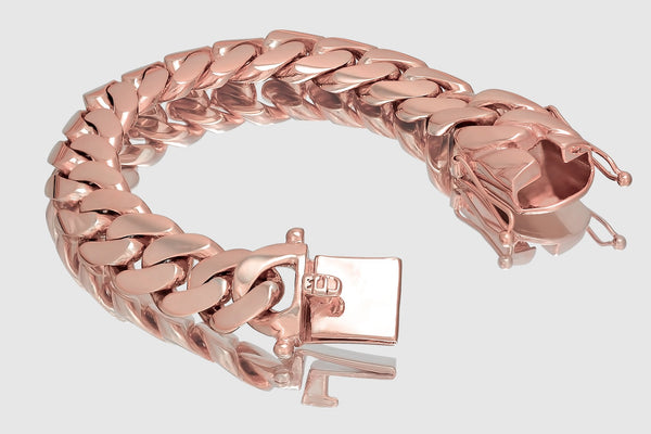 17mm Solid Miami Cuban Bracelet 10k / 14k / 18k / 22k Rose Pink Gold| Uverly