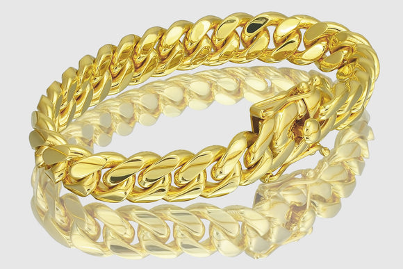 12mm Solid Miami Cuban Bracelet 10k / 14k / 18k / 22k Yellow Gold | Uverly
