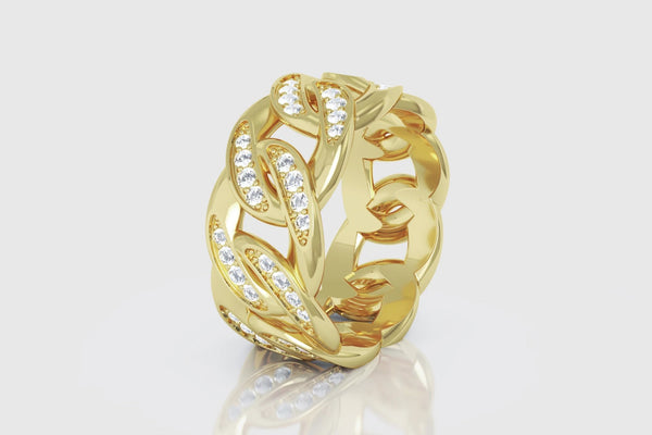 Miami Cuban Diamond Ring 14K Yellow Gold