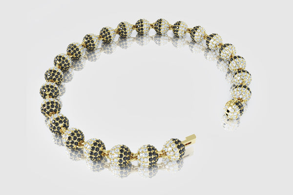 7mm Black and White Diamond Ball Bead Bracelet 14k/18k Yellow Gold | Uverly