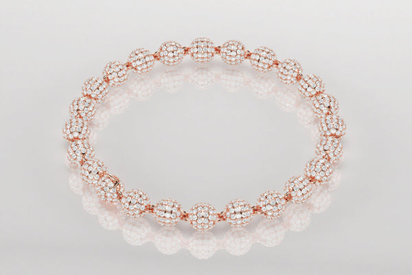 7mm Diamond Ball Bead Bracelet in 14k or 18k Rose Pink Gold | Uverly