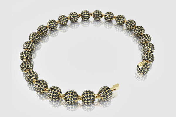 7mm Diamond Ball Bead Bracelet in 14k or 18k Yellow Gold | Uverly
