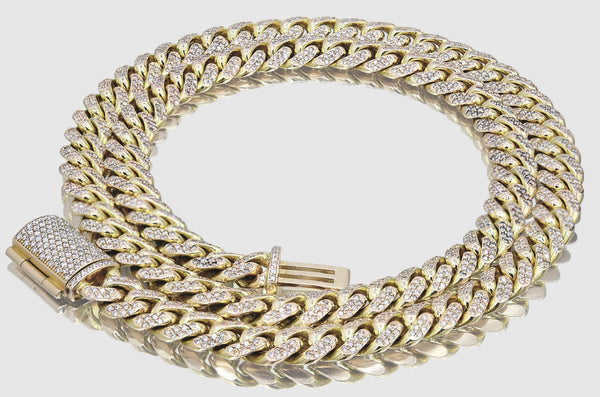 9mm Diamond 14k Solid Yellow Gold Miami Cuban Pave Bracelet