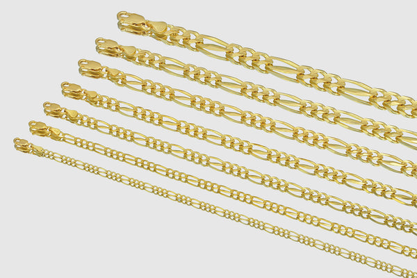 2mm - 12mm Figaro Chain Necklace - 14k Solid Yellow Gold | Uverly