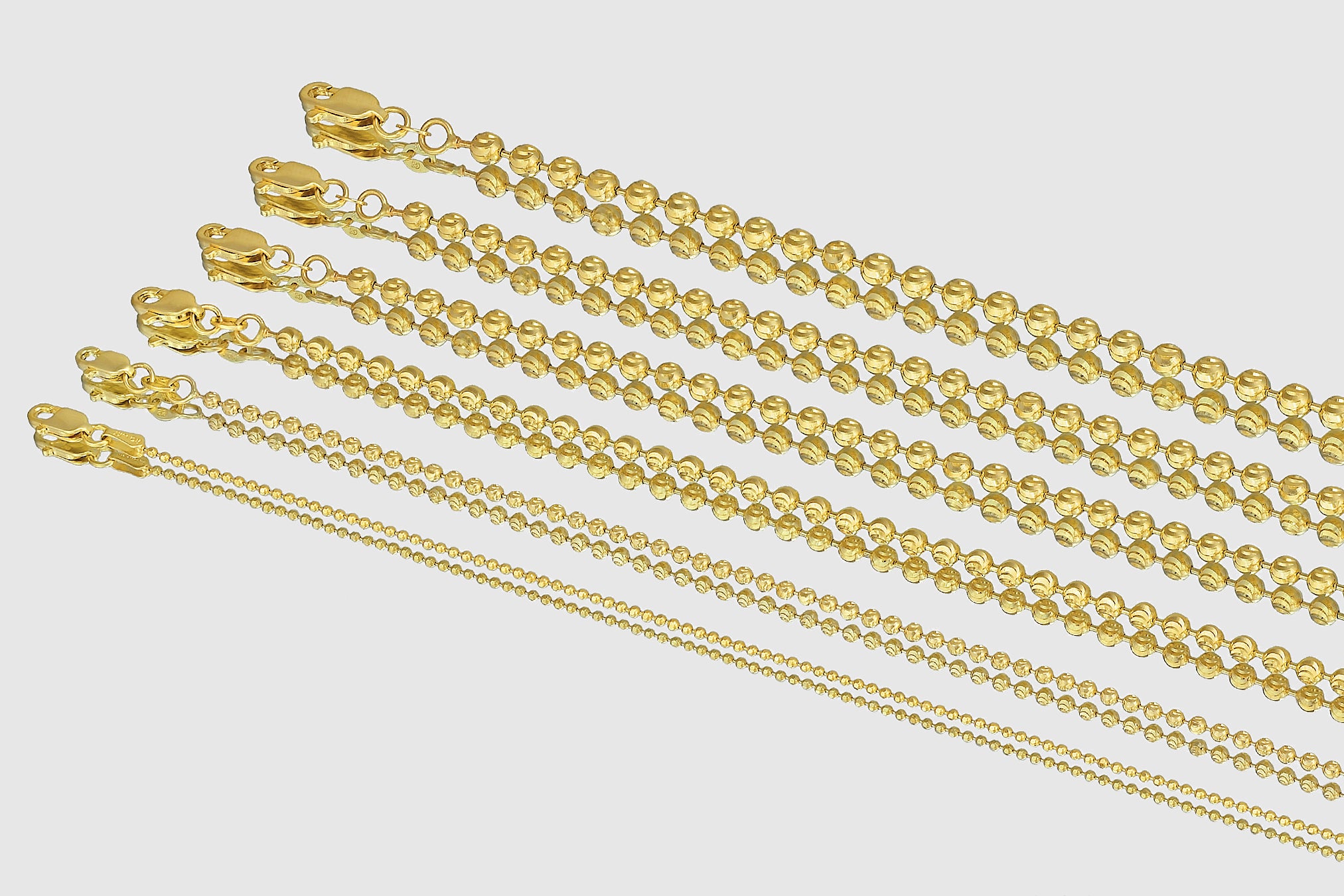 14k Solid Yellow Two Tone Gold Ball Bead Chain Necklace 2mm 4mm / 16 18  20