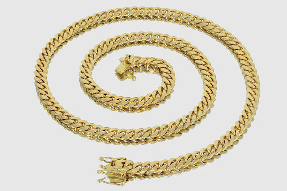 7mm Solid Miami Cuban 10k / 14k / 18k / 22k Yellow Gold Necklace | Uverly