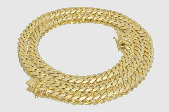 9mm Solid Miami Cuban 10k / 14k / 18k / 22k Yellow Gold Necklace | Uverly