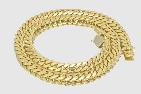 12mm Solid Miami Cuban 10k / 14k / 18k / 22k Yellow Gold Necklace | Uverly