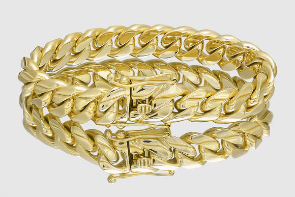 15mm Solid Miami Cuban Bracelet 10k / 14k / 18k / 22k Yellow Gold | Uverly