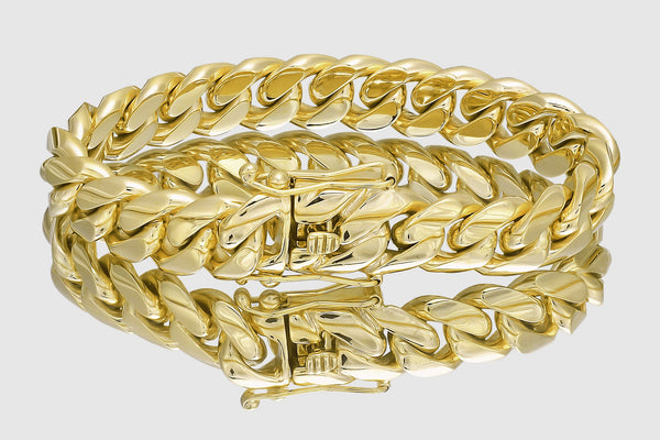 15mm Solid Miami Cuban Bracelet 10k / 14k / 18k / 22k Yellow Gold | Uverly