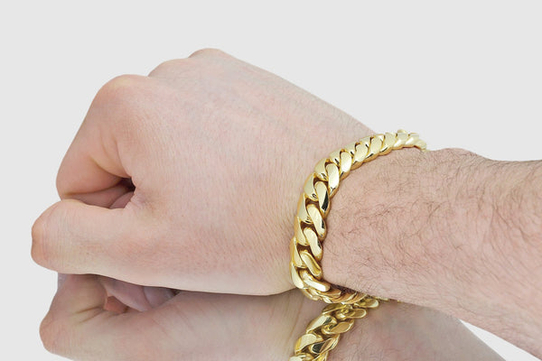 13mm Solid Miami Cuban Bracelet 10k / 14k / 18k / 22k Yellow Gold | Uverly
