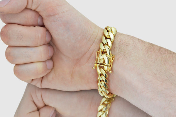 13mm Solid Miami Cuban Bracelet 10k / 14k / 18k / 22k Yellow Gold | Uverly