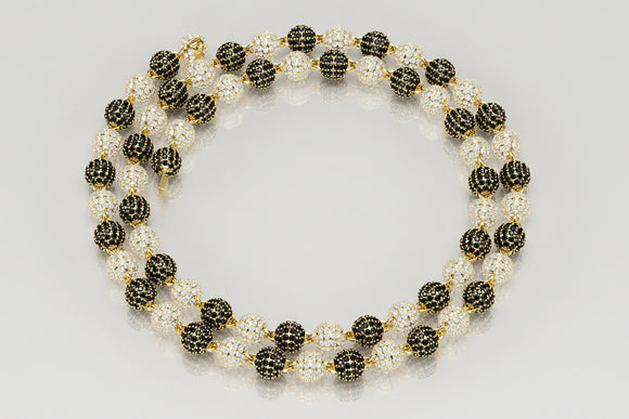 7mm Ball Bead Black & White Diamond Necklace