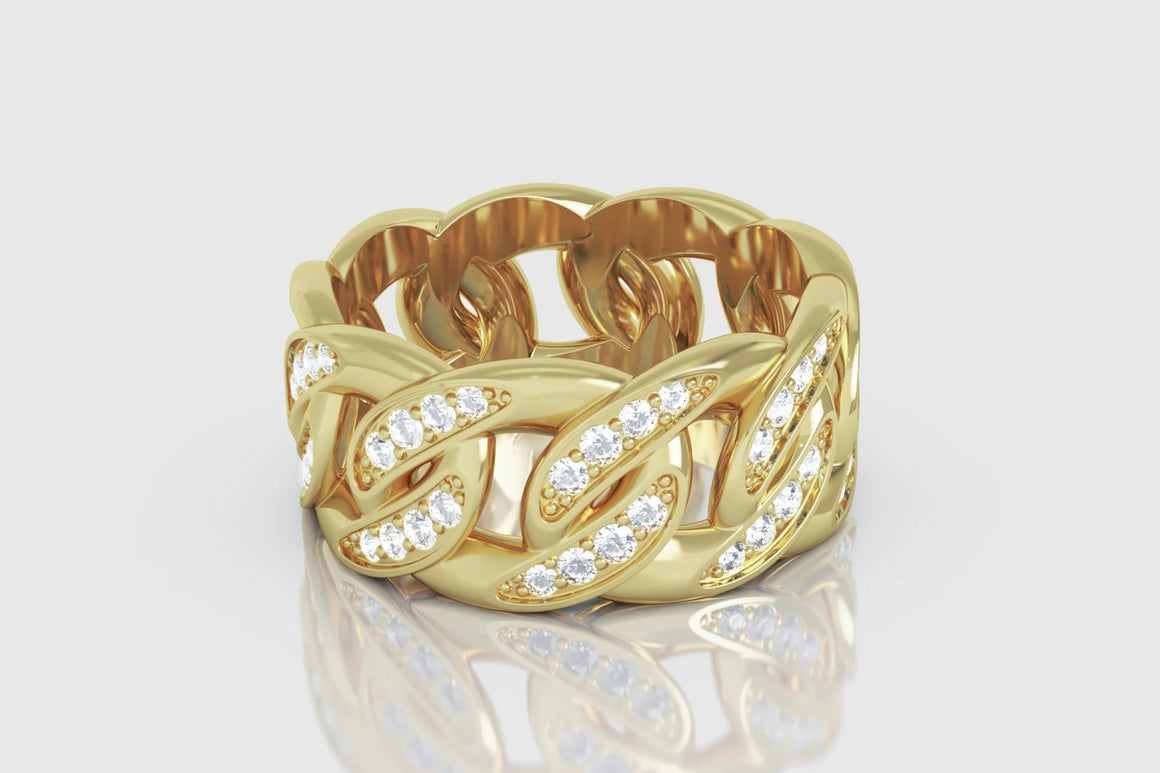 Miami Cuban Diamond Ring 14K Yellow Gold