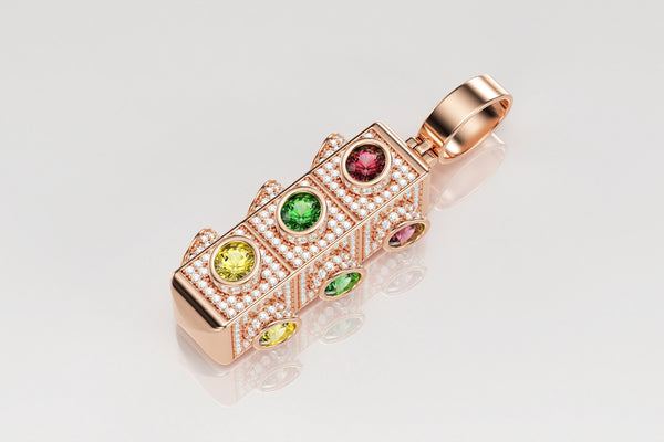 14k or 18k Rose Pink Gold Traffic Light Diamond Pendant | Uverly