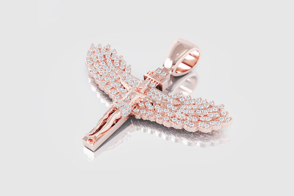 3d Jesus Cross With Wings Diamond Pendant in 14k/18k Rose Pink Gold | Uverly