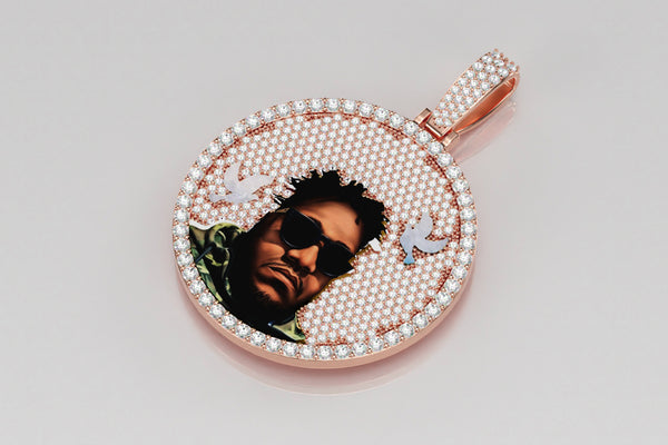 Custom 3D Diamond Picture Pendant in 14k or 18k Rose Pink Rose Gold | Uverly