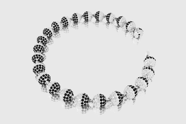 7mm Black and White Diamond Ball Bead Bracelet 14k/18k White Gold | Uverly
