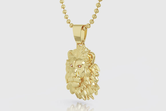 Lion Head Gold and Ruby Pendant