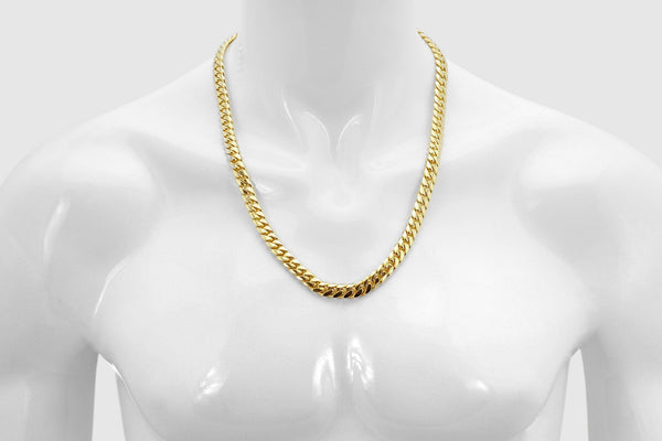 10mm Solid Miami Cuban 10k / 14k / 18k / 22k Yellow Gold Necklace | Uverly