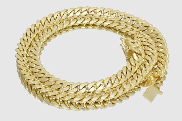 10mm Solid Miami Cuban 10k / 14k / 18k / 22k Yellow Gold Necklace | Uverly