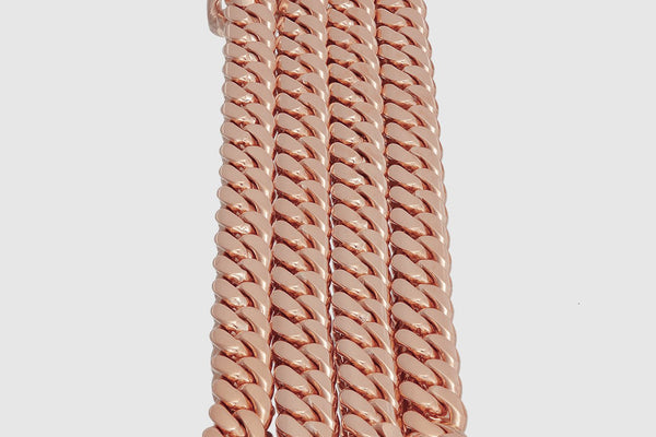 10mm Solid Miami Cuban 10k / 14k / 18k / 22k Rose Pink Gold Necklace | Uverly