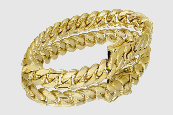 10mm Solid Miami Cuban Bracelet 10k / 14k / 18k / 22k Yellow Gold | Uverly