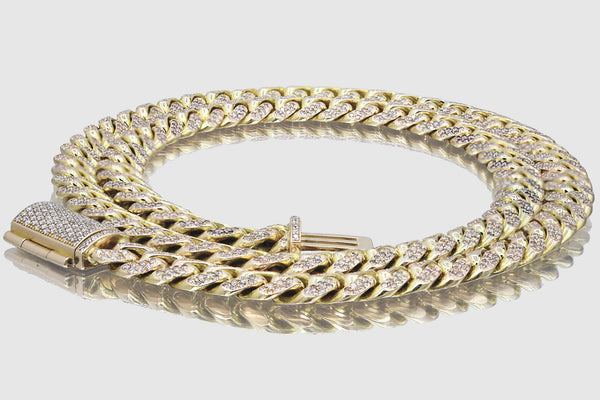 9mm Diamond 14k Solid Yellow Gold Miami Cuban Pave Bracelet