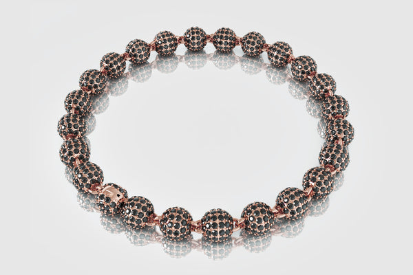 7mm Diamond Ball Bead Bracelet in 14k or 18k Rose Pink Gold | Uverly