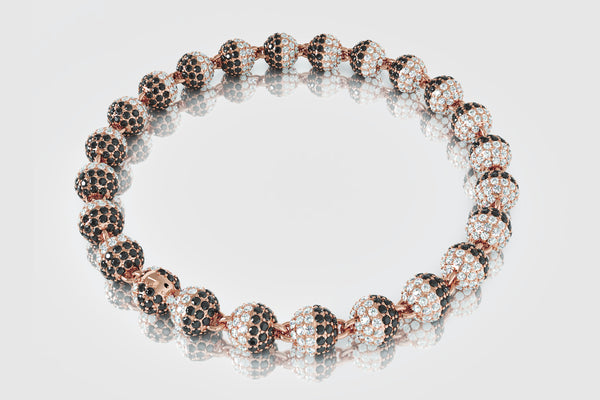 7mm Black and White Diamond Ball Bead Bracelet 14k/18k Rose Pink Gold | Uverly