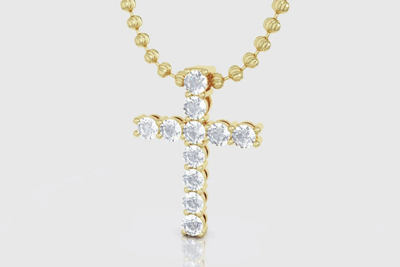 1 Row 35 Pointers Diamond Cross Yellow Gold