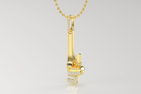 Wrench Diamond Pendant in 14k or 18k Yellow Gold | Uverly